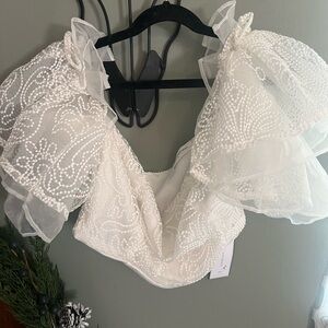 Goodnight Macaroon White Lace Ruffle Blouse